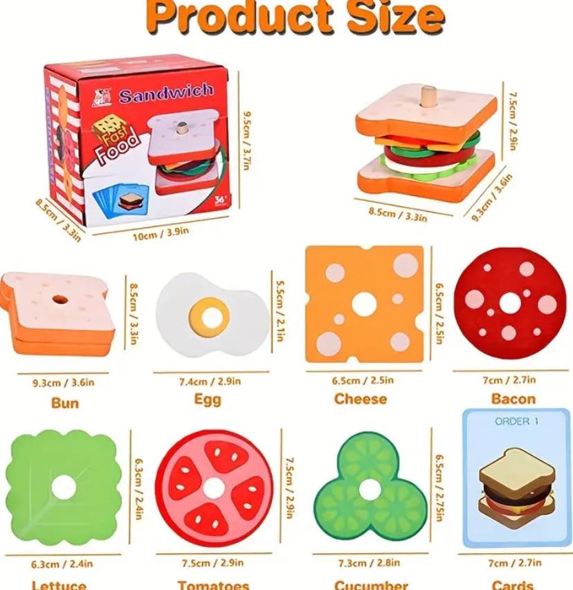 Wooden Sandwich Stacking Game