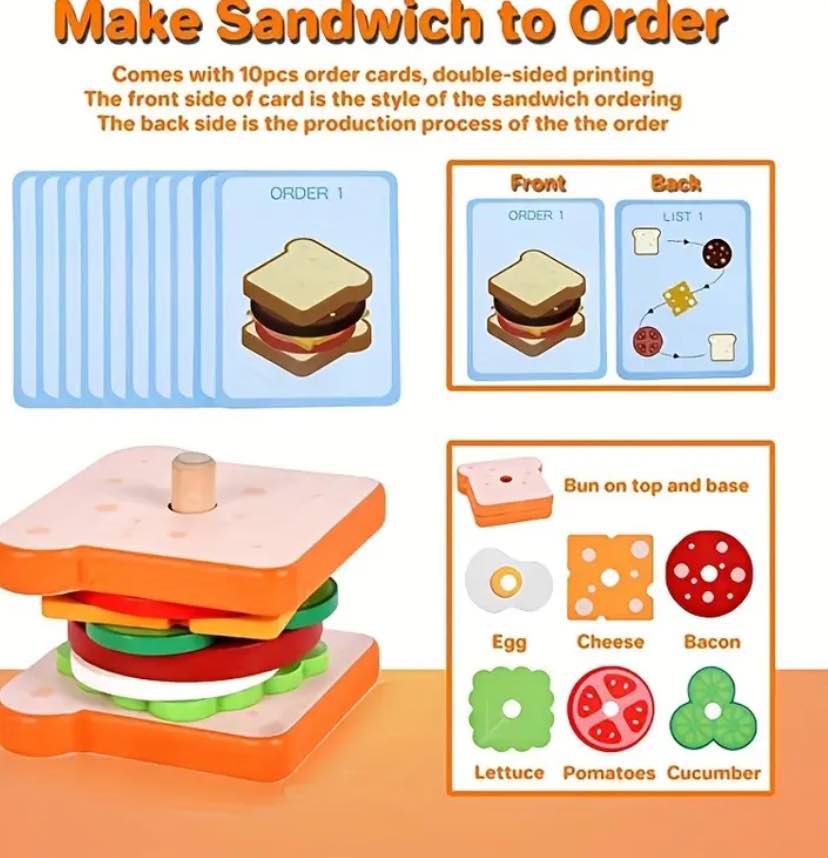 Wooden Sandwich Stacking Game