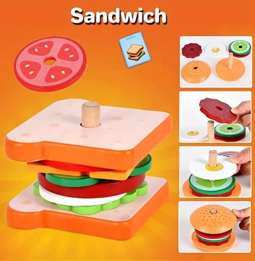 Wooden Sandwich Stacking Game