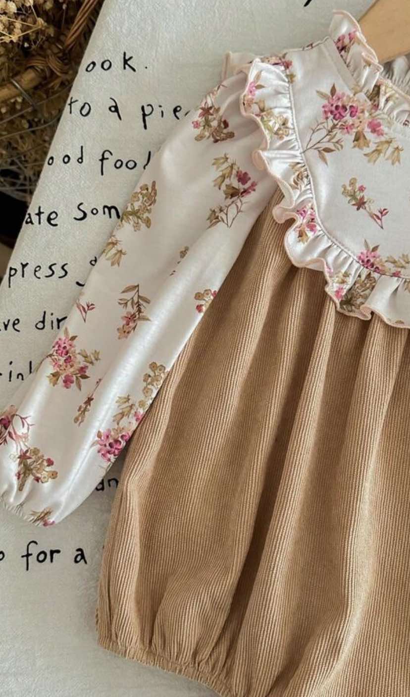 Floral and Corduroy Patchwork Romper