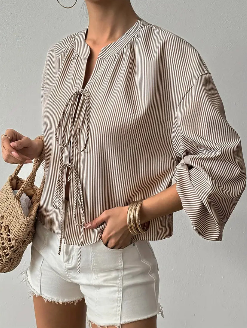 Striped Front Tie Blouse