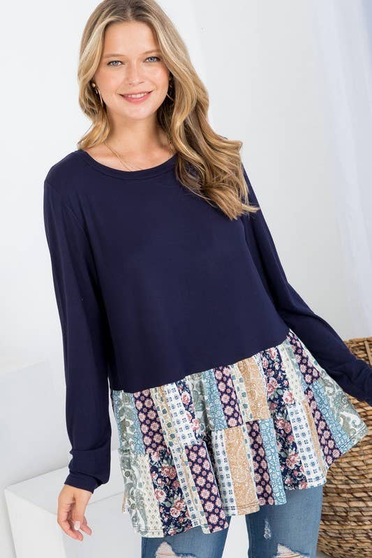 Solid and Paisely Ruffle Top