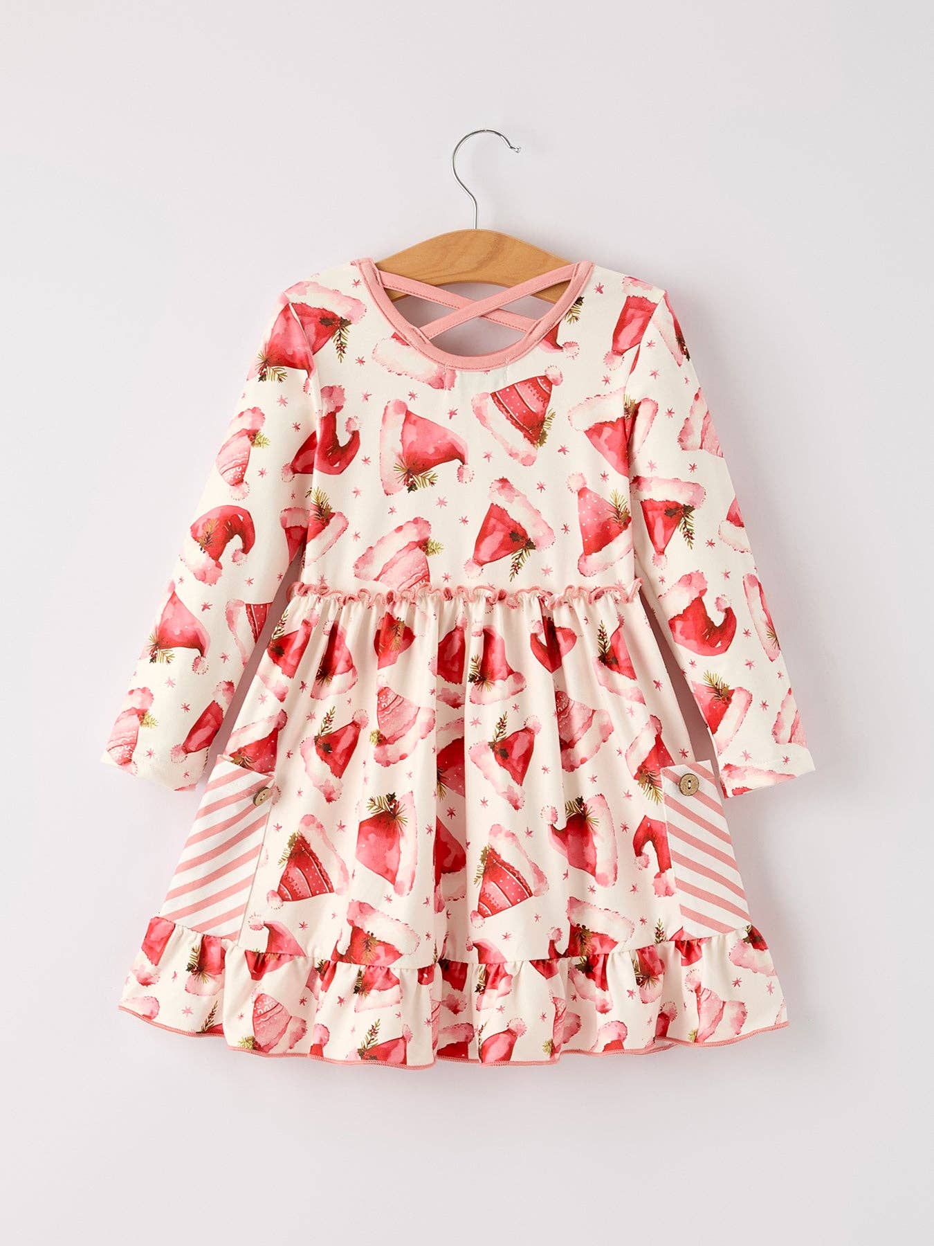 Santa Hat Girls Pocket Ruffle Dress