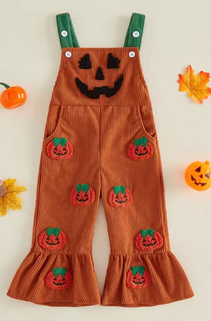 Embroidered Pumpkin Overalls