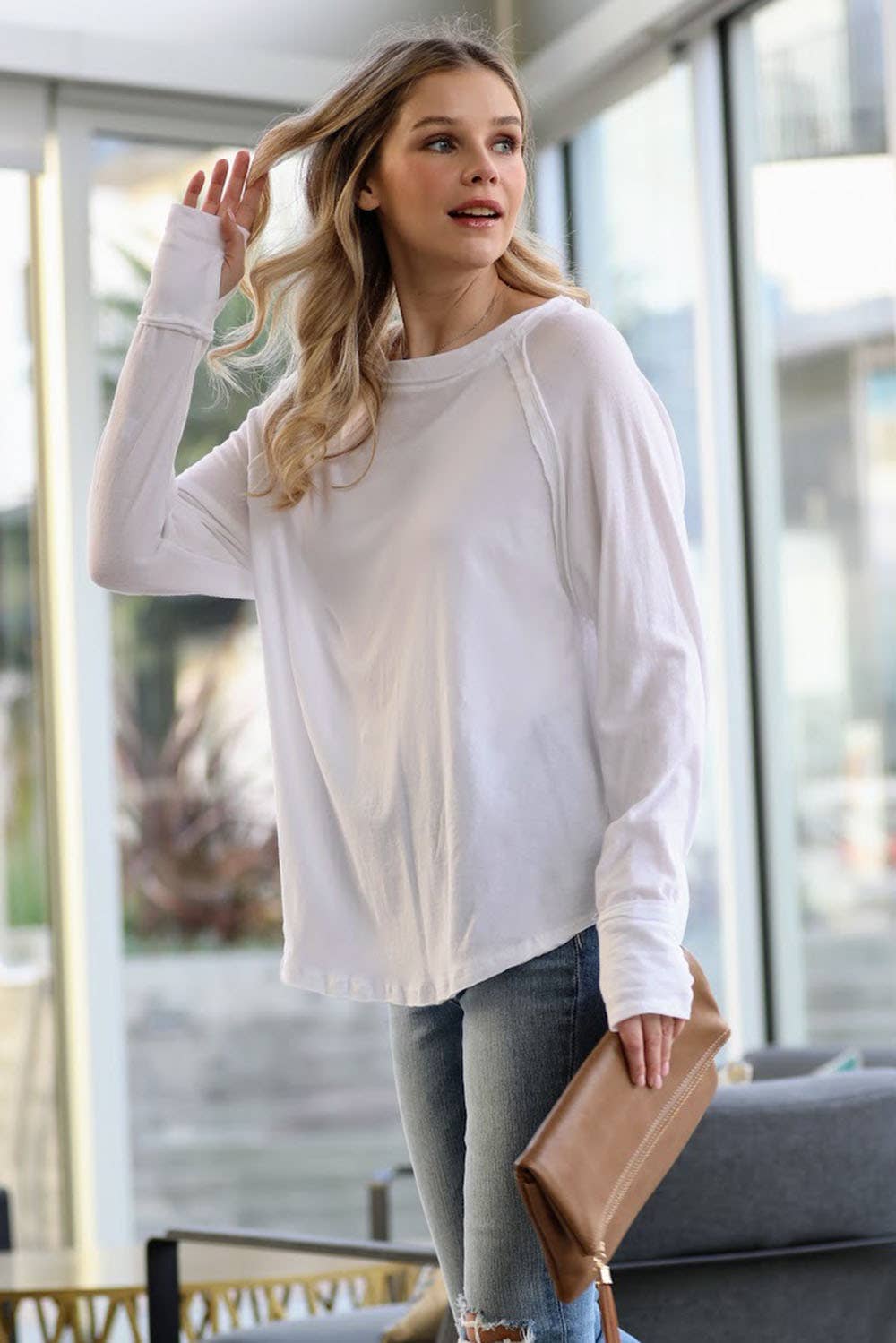 Cotton Raglan Sleeve Thumbhole Top