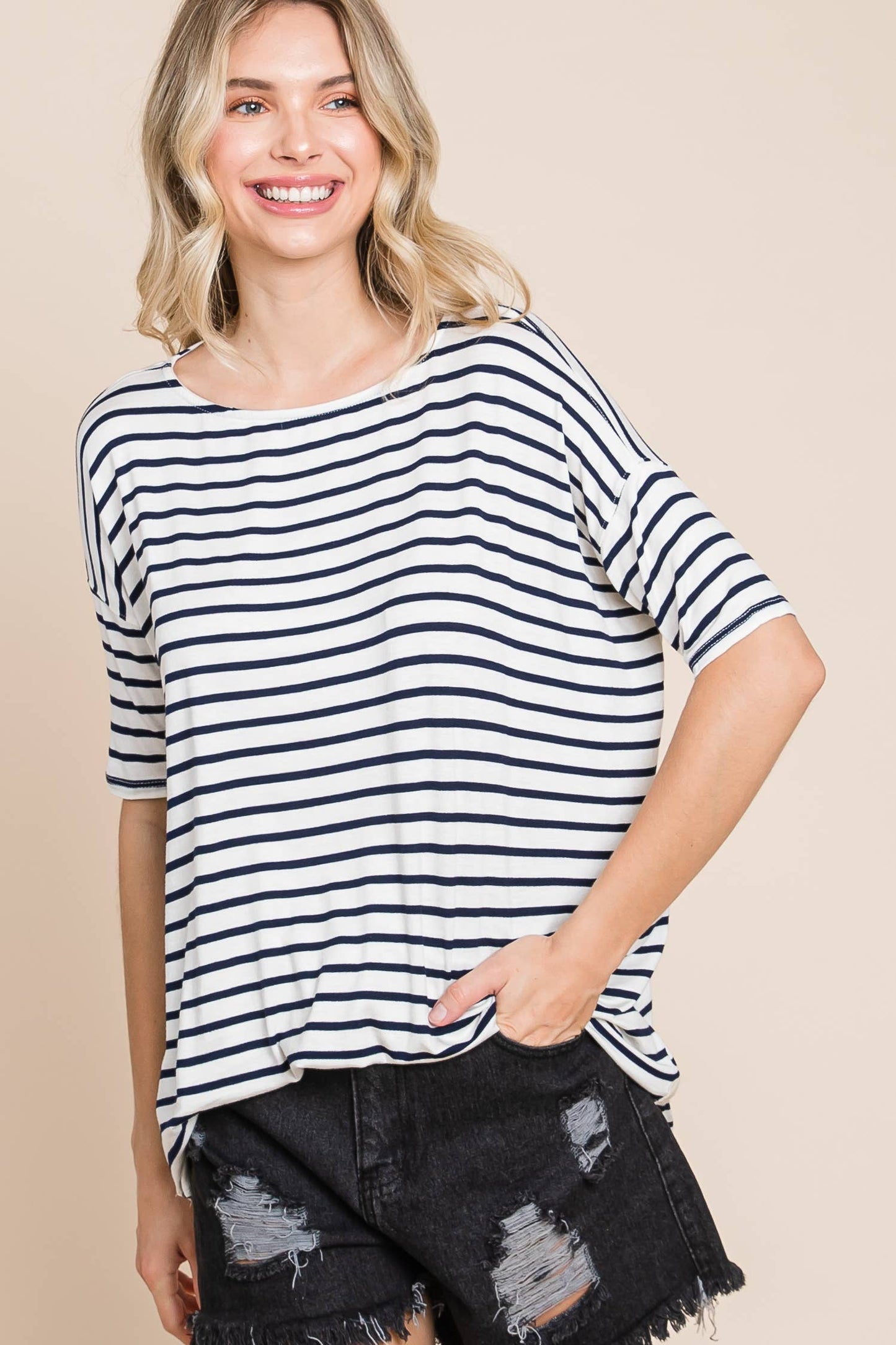 ETK-4107 Nautical Striped Tunic Top