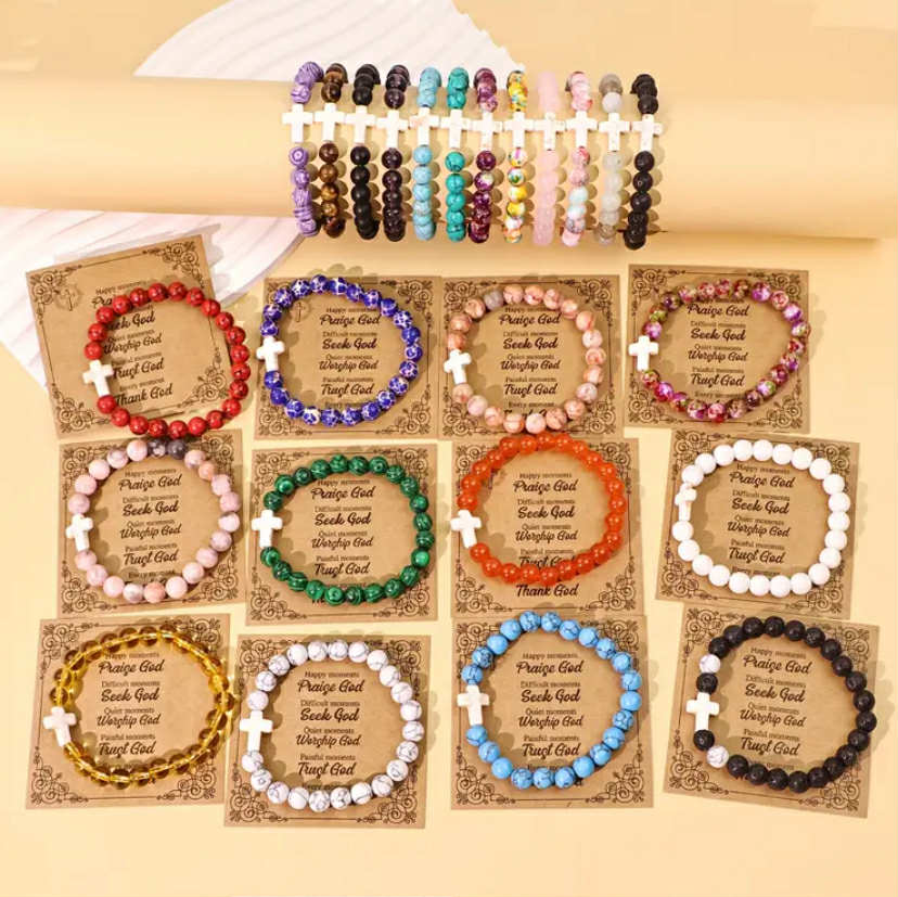 Glass Bead Cross Bracelet