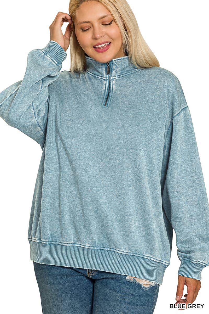 Plus Acid Wash Fleece Half Zip Pullover