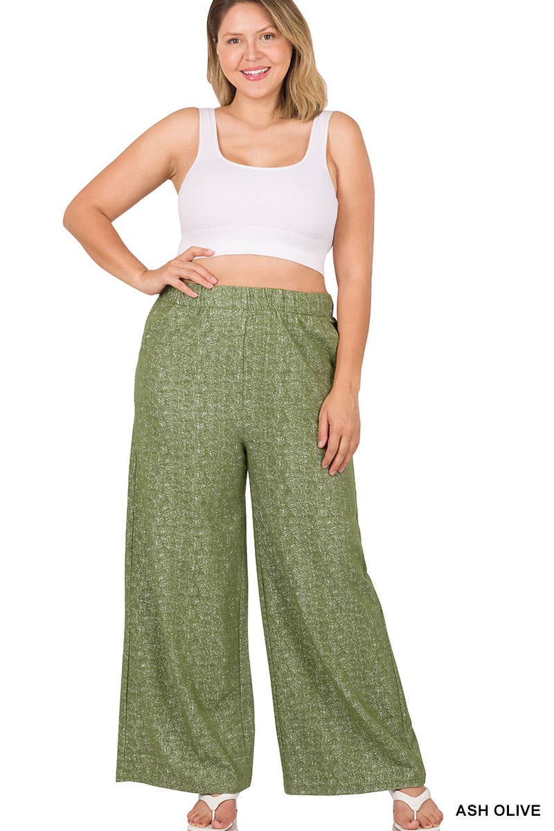 PLUS SIZE WIDE LEG PANTS WITH POCKETS