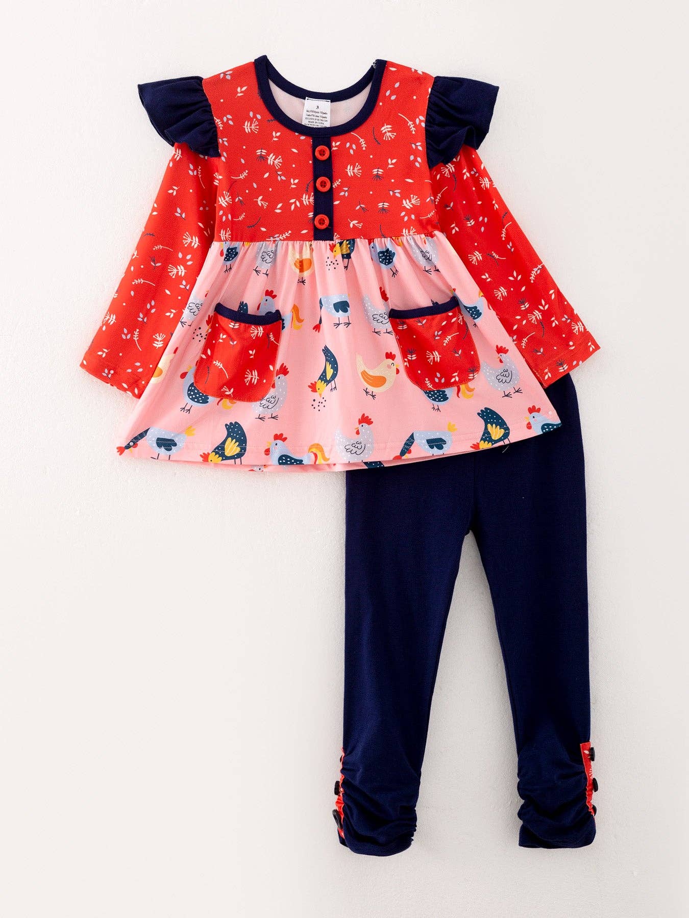 Print Pocket Chicken Outfit Set