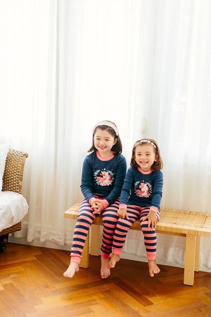 Flower Unicorn Navy Long Sleeve Pajama Set