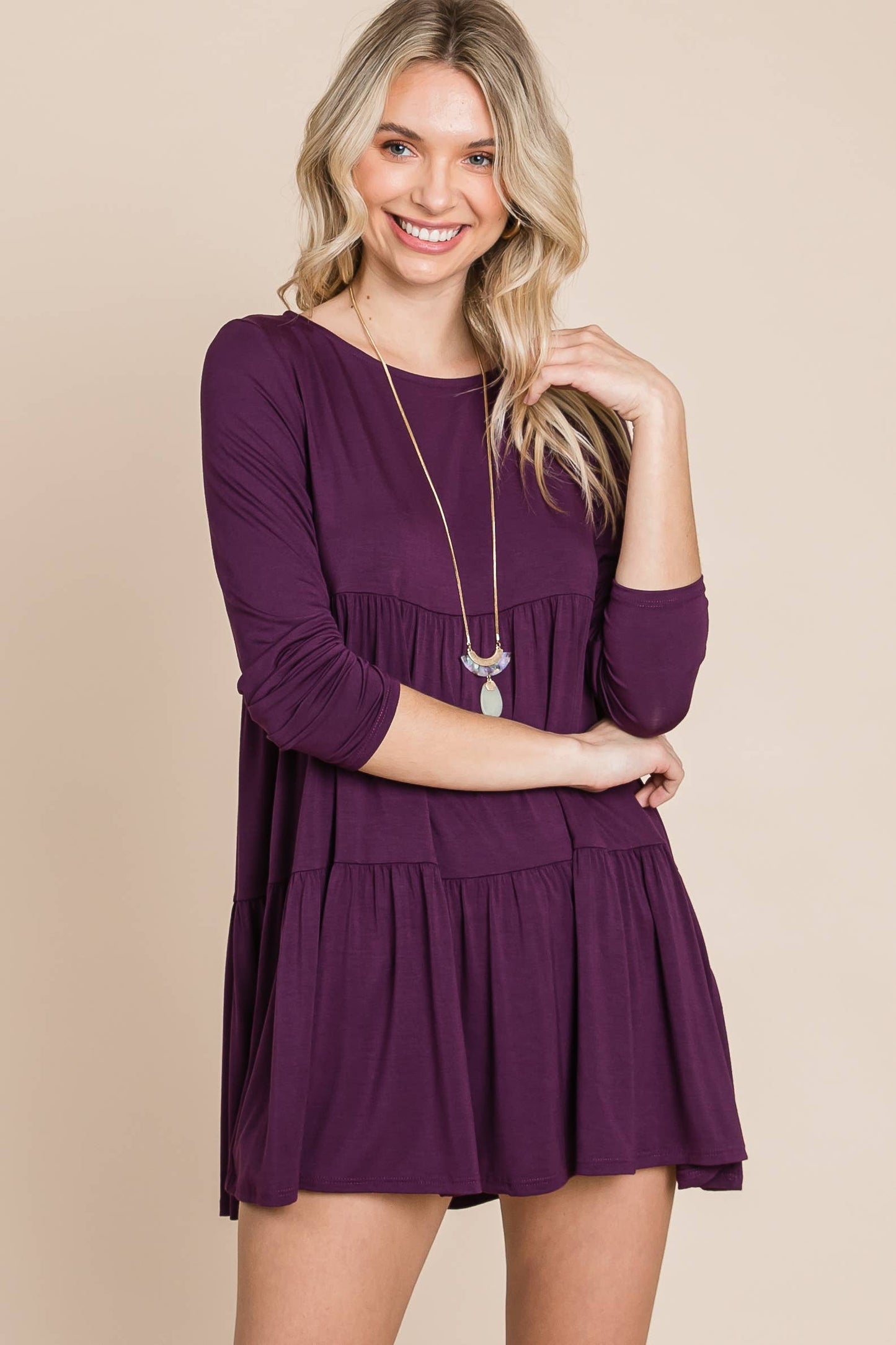 ETK-7794 Solid Modal Babydoll Tunic Top