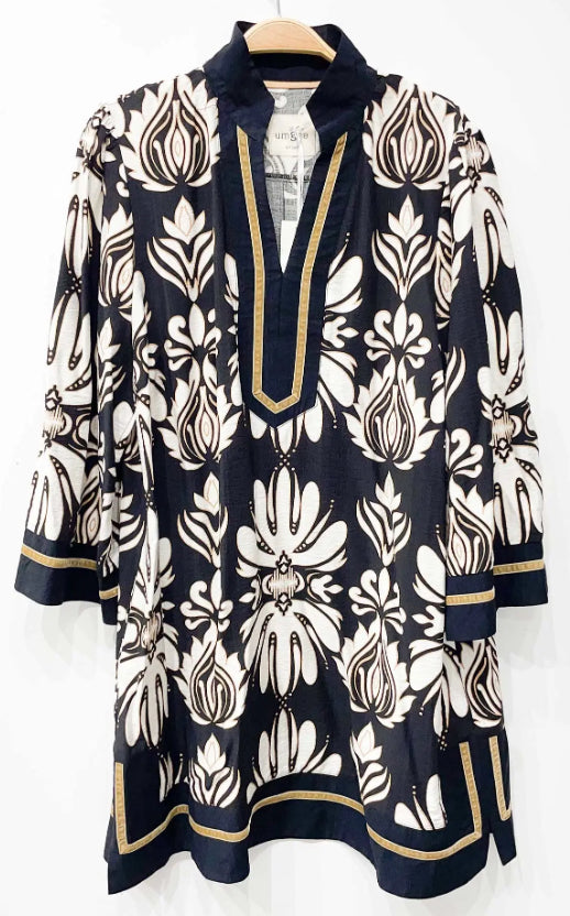 UMGEE - Baroque Floral Tunic Top with Gold Trim