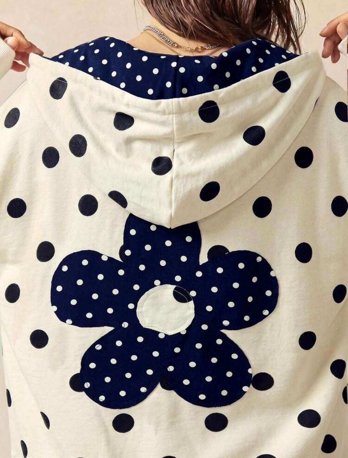 Light Weight Navy Polka Dot Hoodie