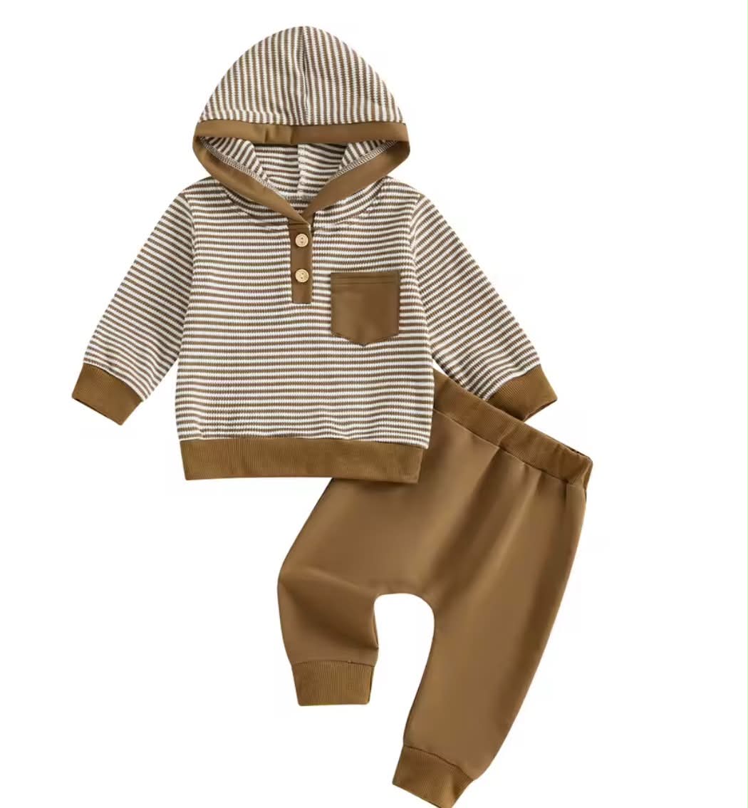 Waffle Striped Hoodie Set