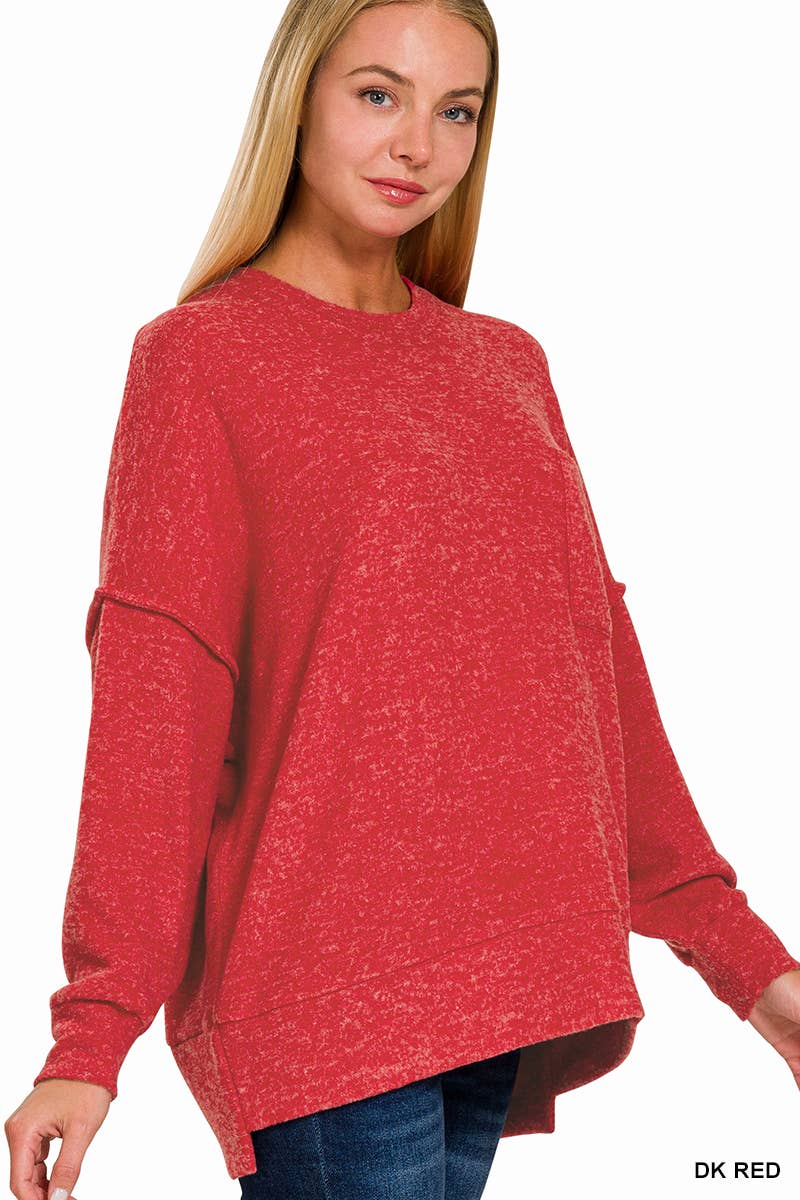 Brushed Melange Drop Shoulder Oversized Sweater