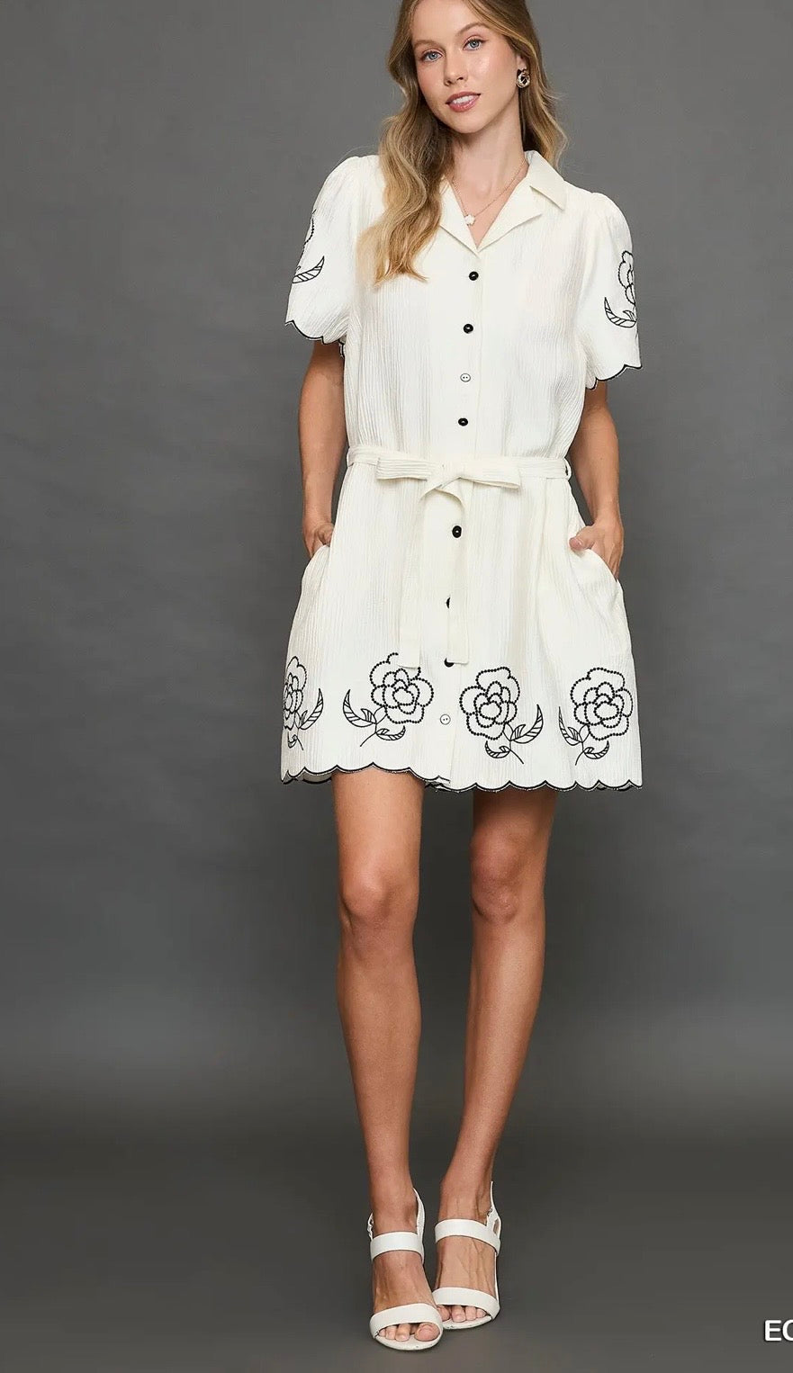 Floral Border Embroidered Dress