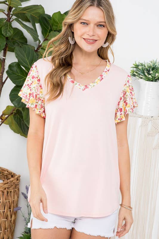 Plus Solid and Floral Mixed Top