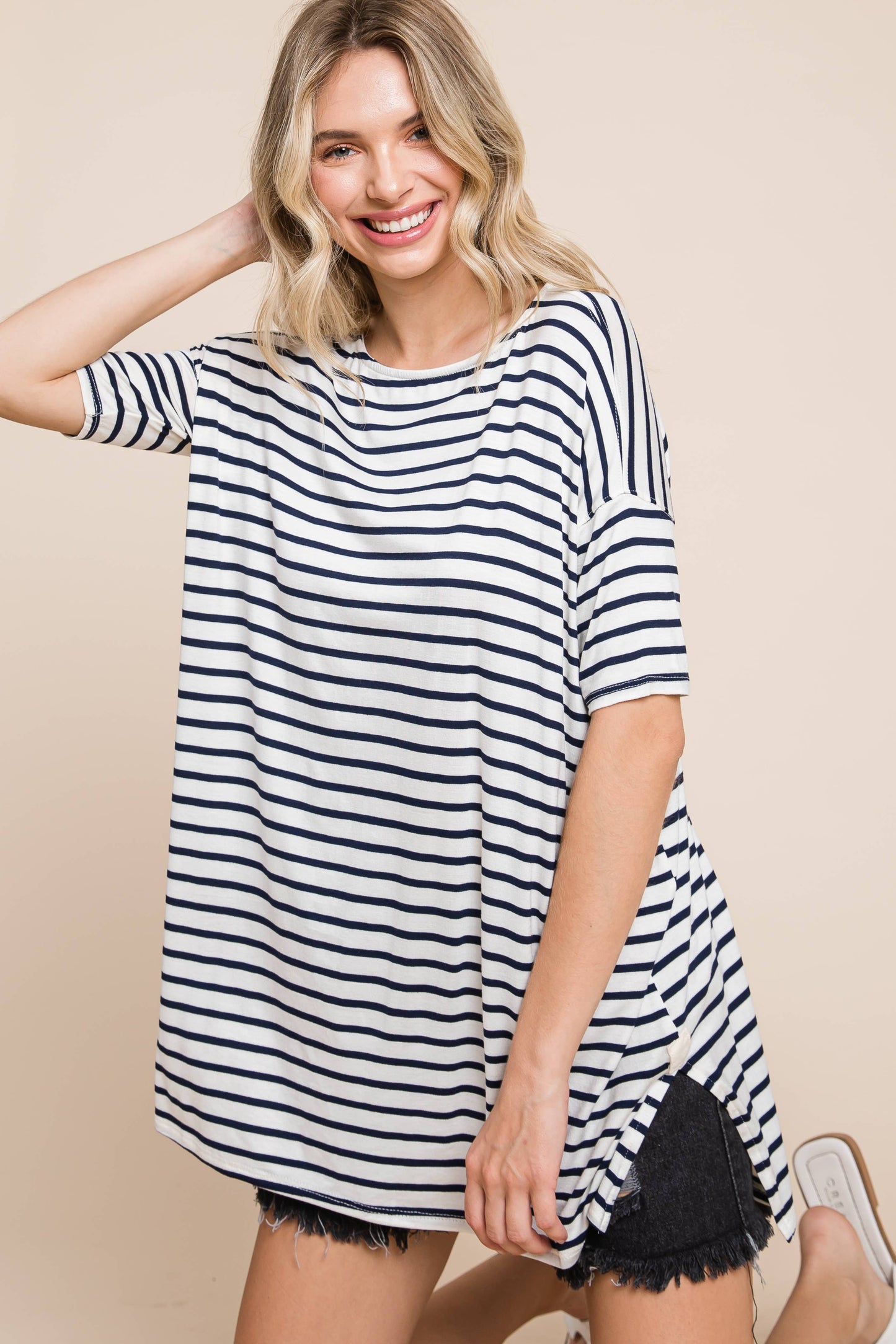 ETK-4107 Nautical Striped Tunic Top