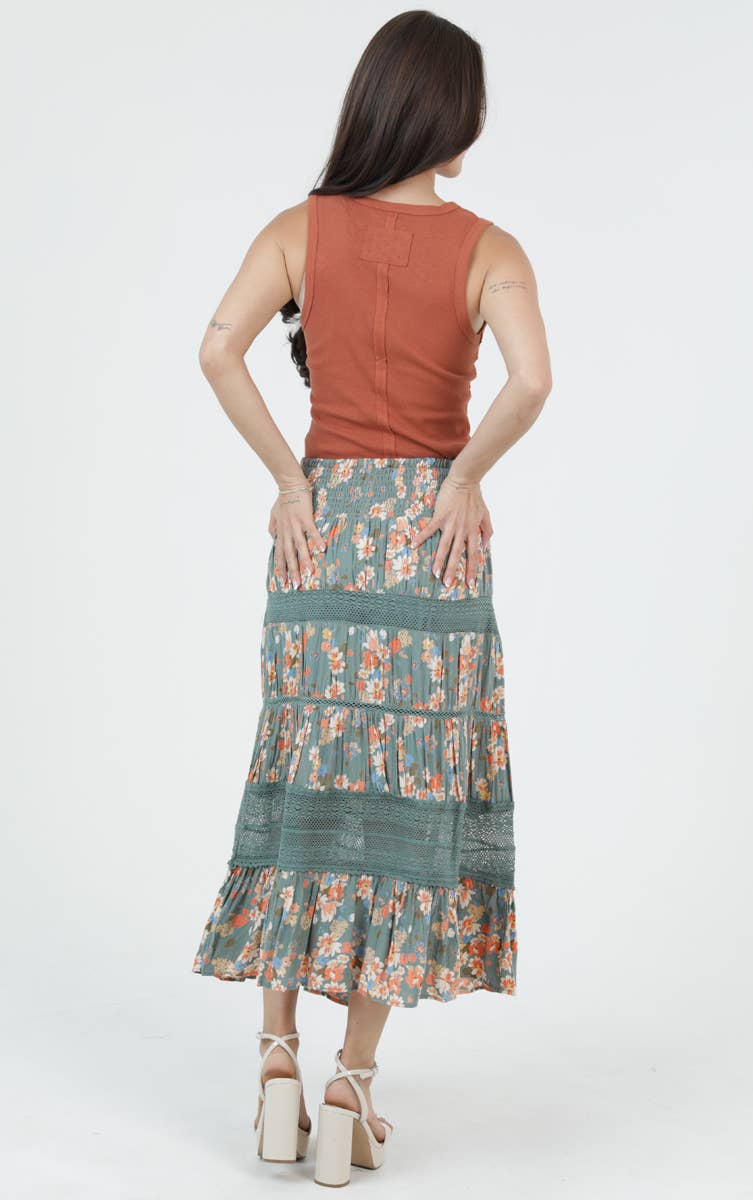 SMOCKED WAIST TIERED MAXI SKIRT
