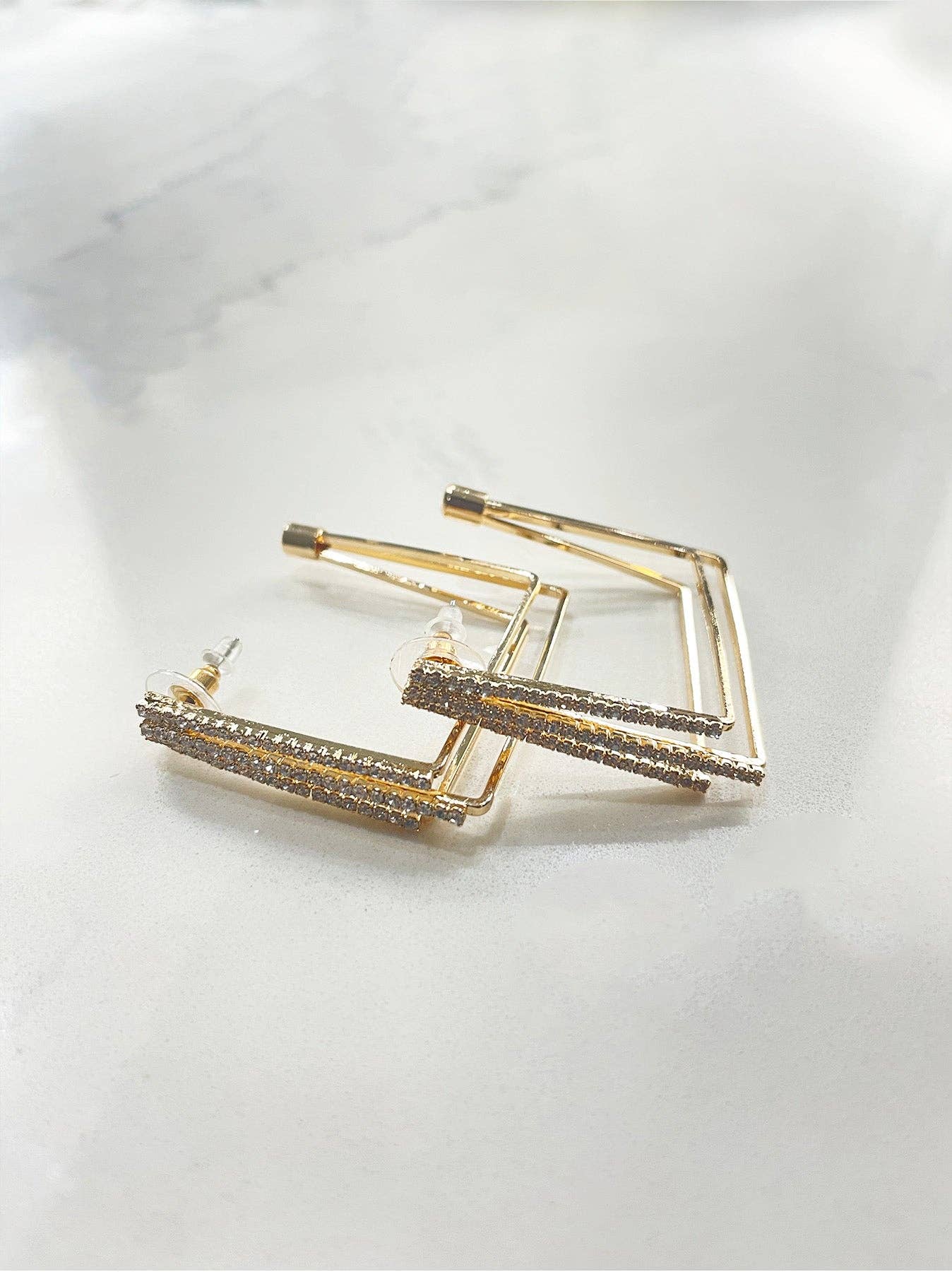 BACK IN THE CITY GOLD CRYSTAL LAYERED SQUARE HOOP EARRINGS
