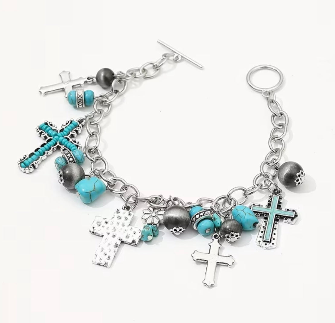 Turquoise Cross Charm Bracelet