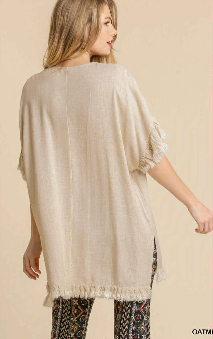 UMGEE V-Neck Ruffle Sleeve Tunic