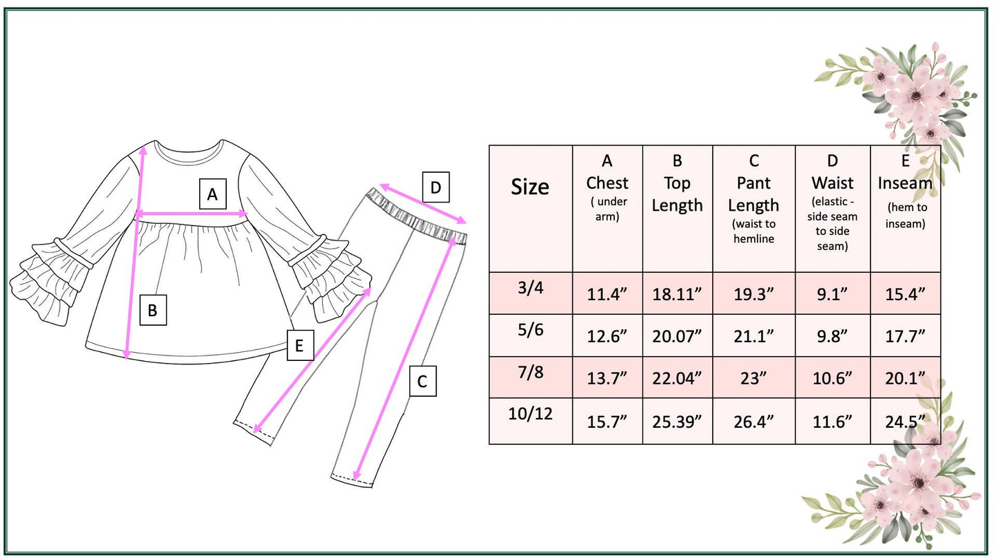 Girls Sage Green 3 Ruffles Shirt & Floral Leggings Set
