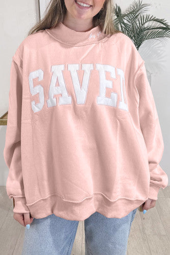 Embroidered Saved By Grace Mock Neck Sweatshirt