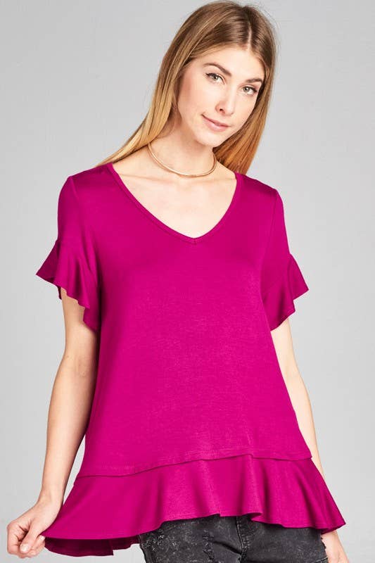 ETK-7183 Jersey V Neck Casual Top