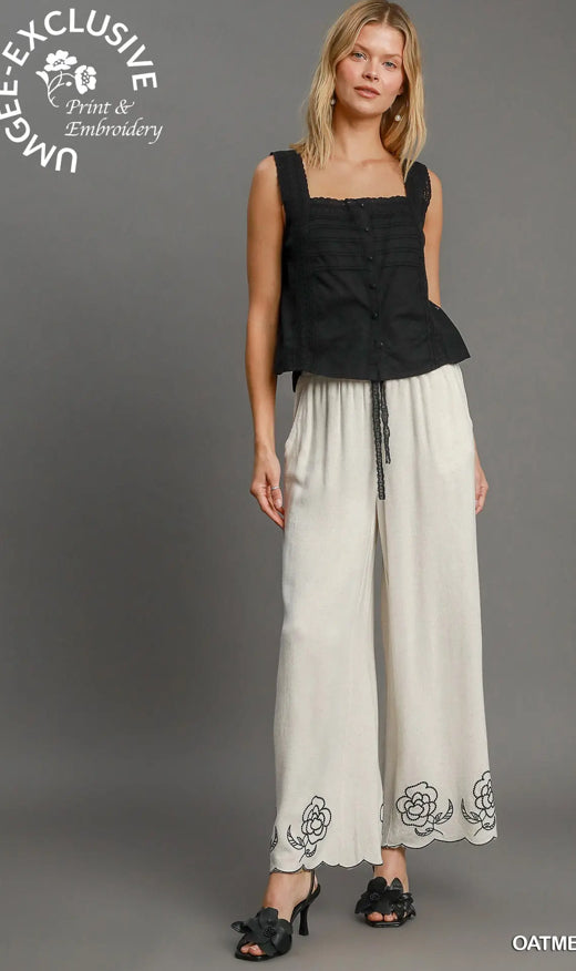 UMGEE - Linen Wide Leg Scalloped Hemline