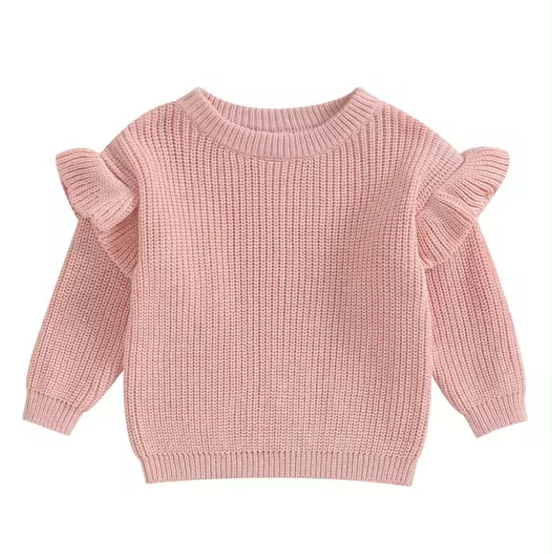 Thick Pink Ruffle Sleeve Sweater