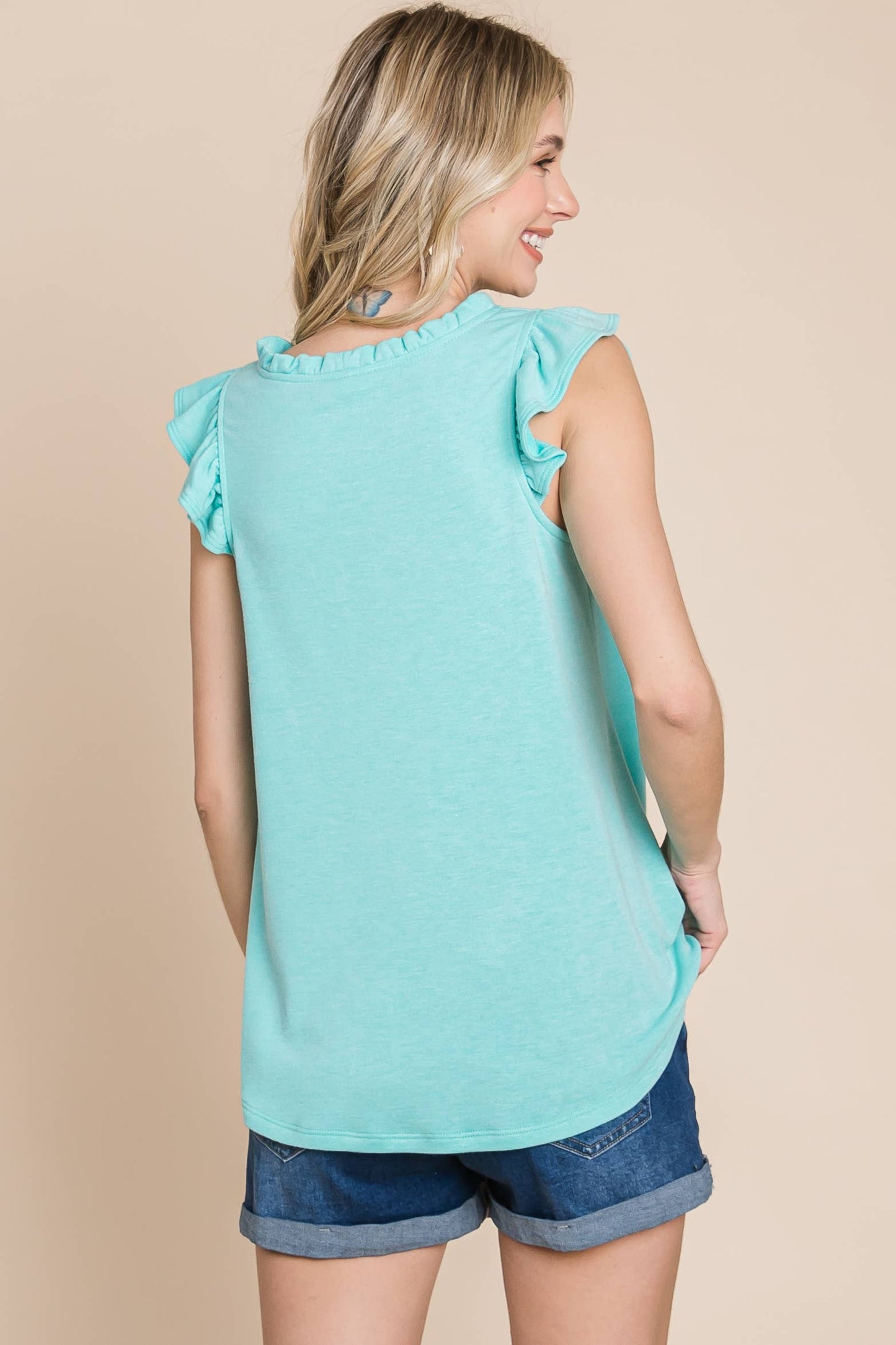 ETK-8735 Solid High Neck French Terry Top