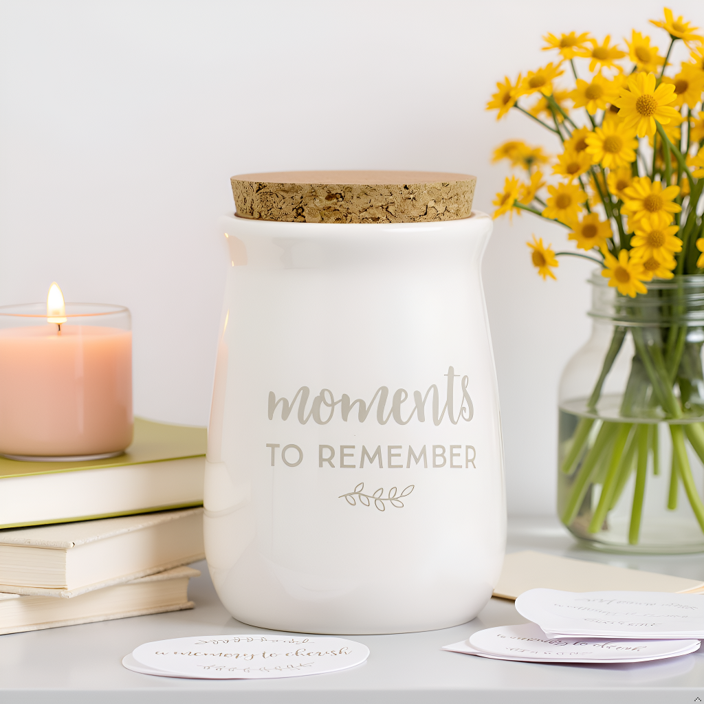 Ceramic Gratitude Blessings Jar & Memory Notecards, White