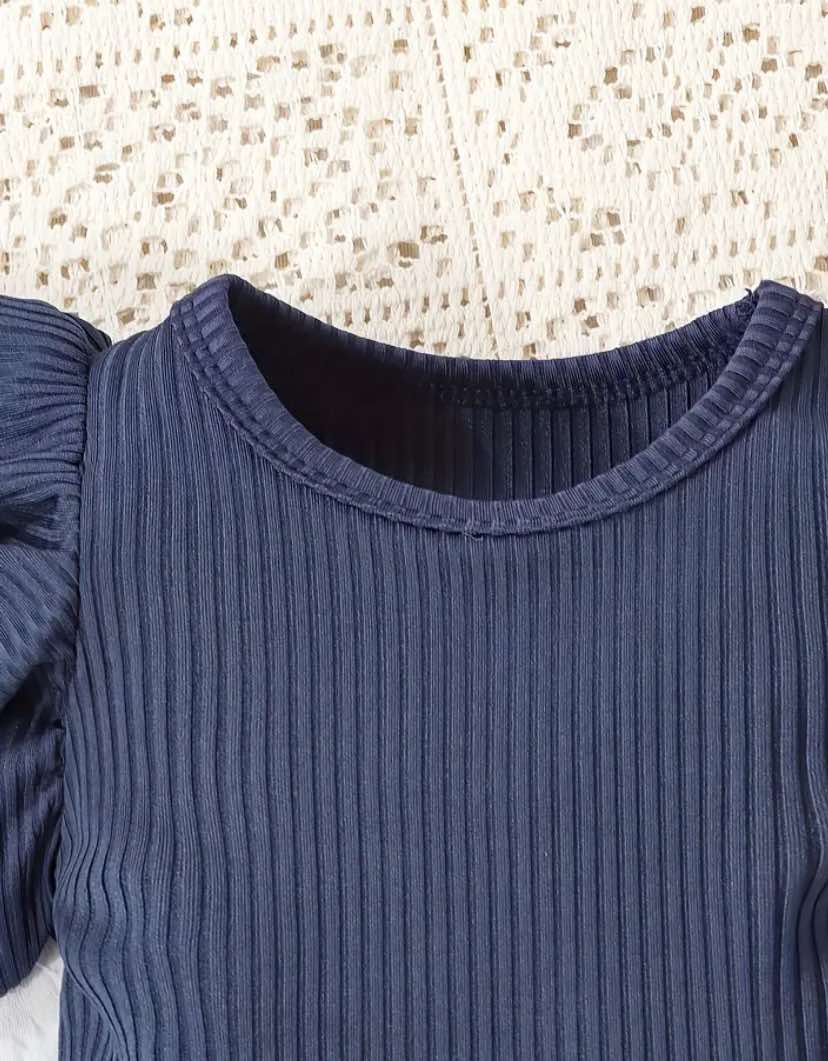 Ribbed Ruffle Sleeve Solid