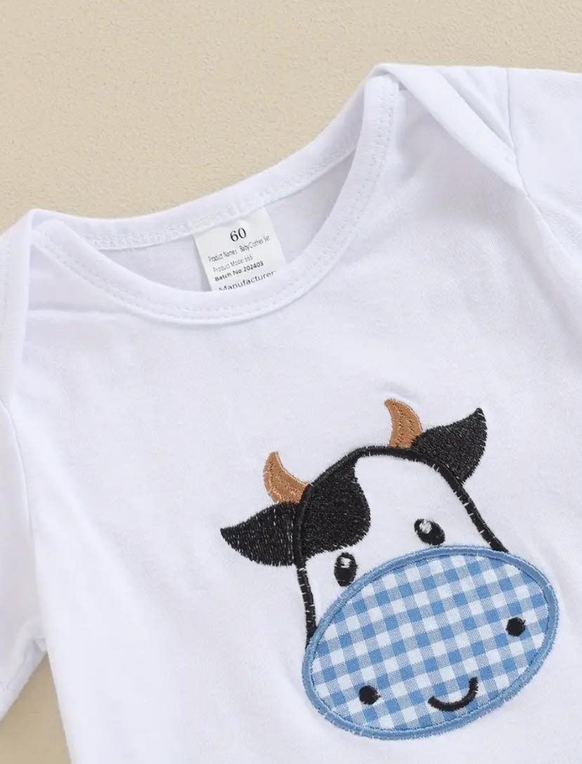 Blue Applique Cow Set