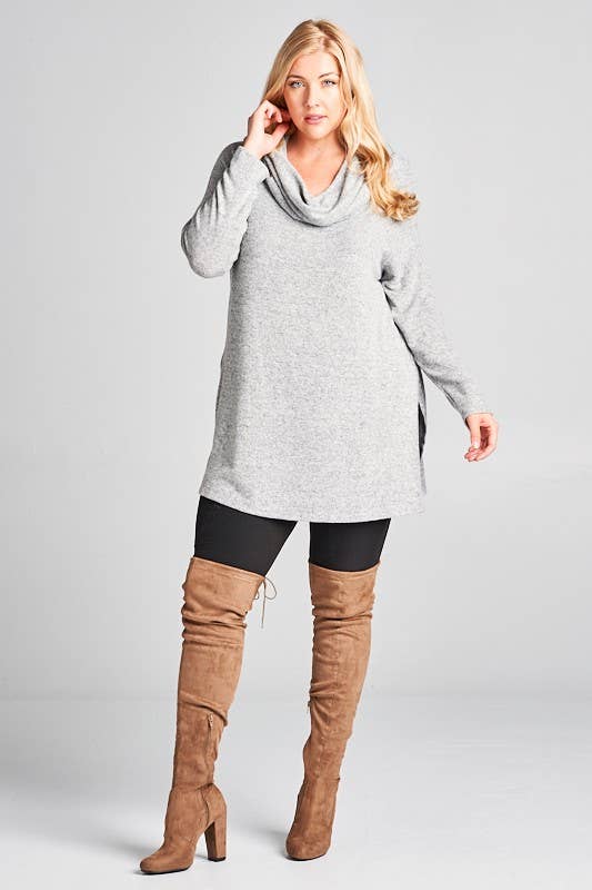 ETK-4236-PL Plus Size Hacci Brush Off Shoulder Top