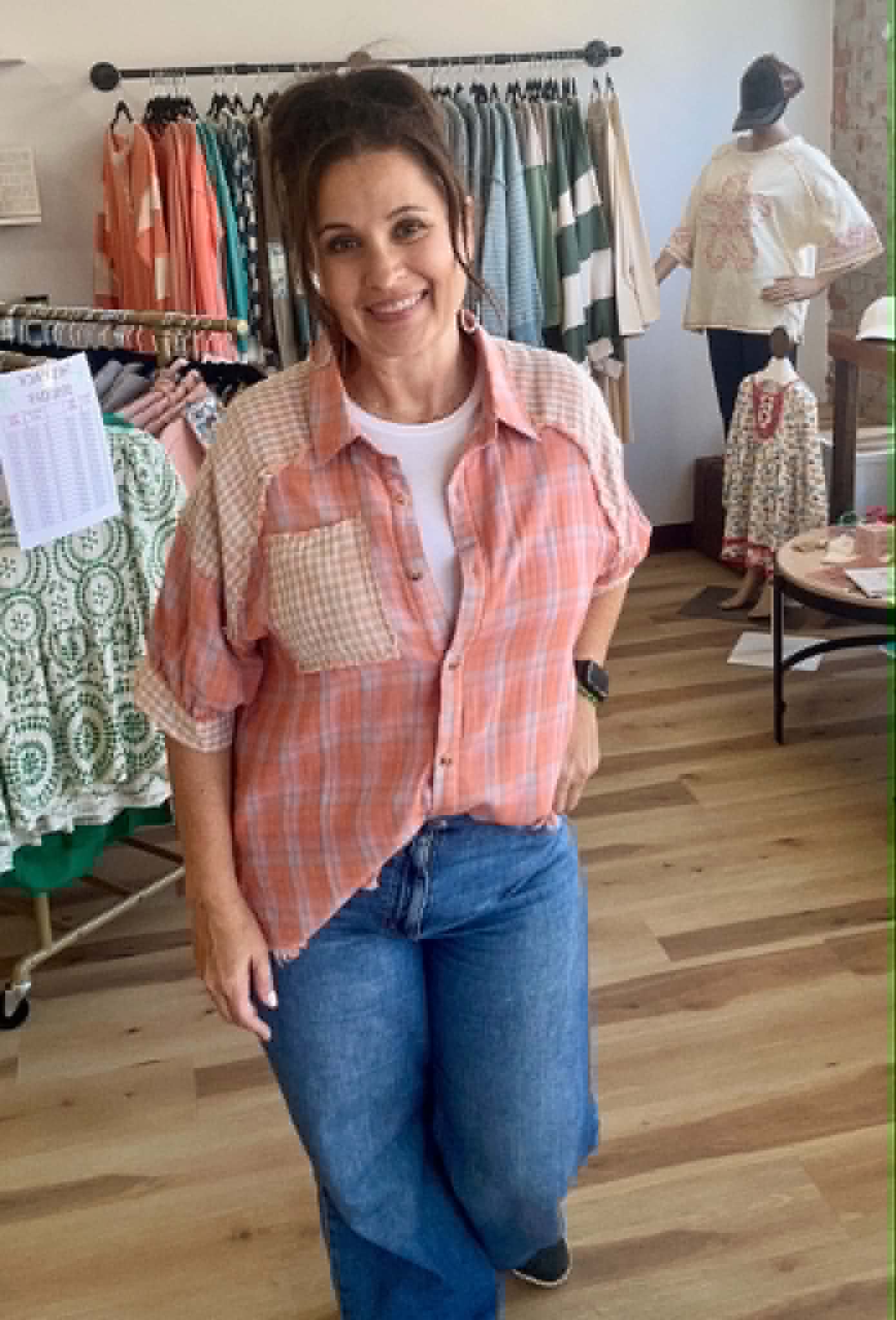 Button Up Raglan Plaid Color Block Shirt Top