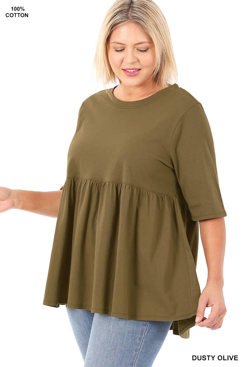Plus Half Sleeve Empire Waist Shirring Top