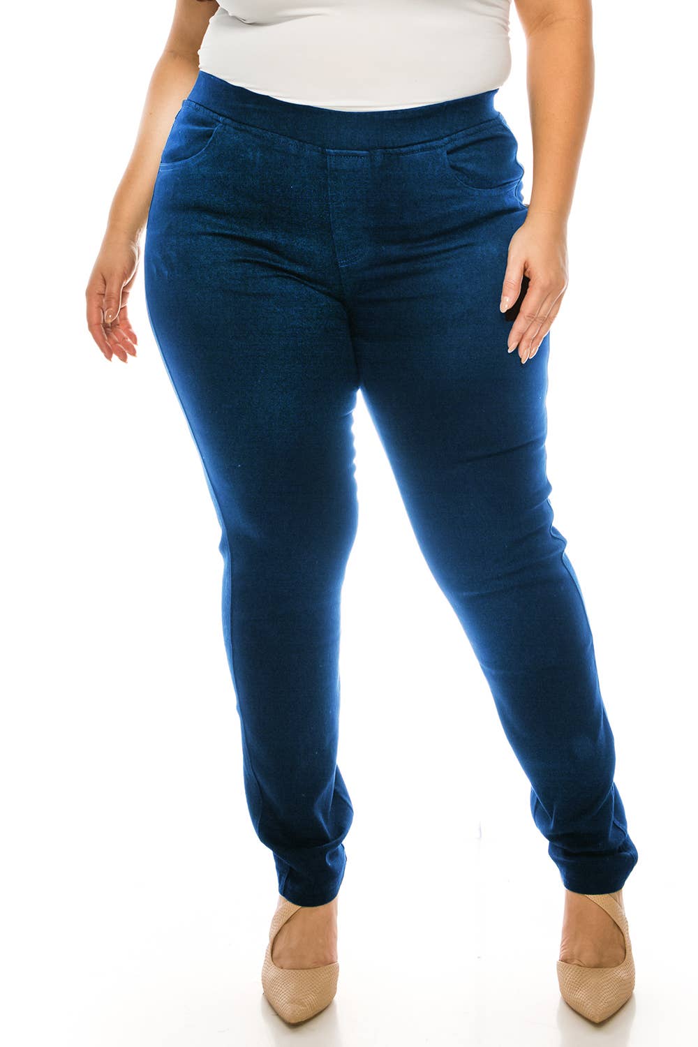 Plus size pre washed basic pull on denim skinny jeggings