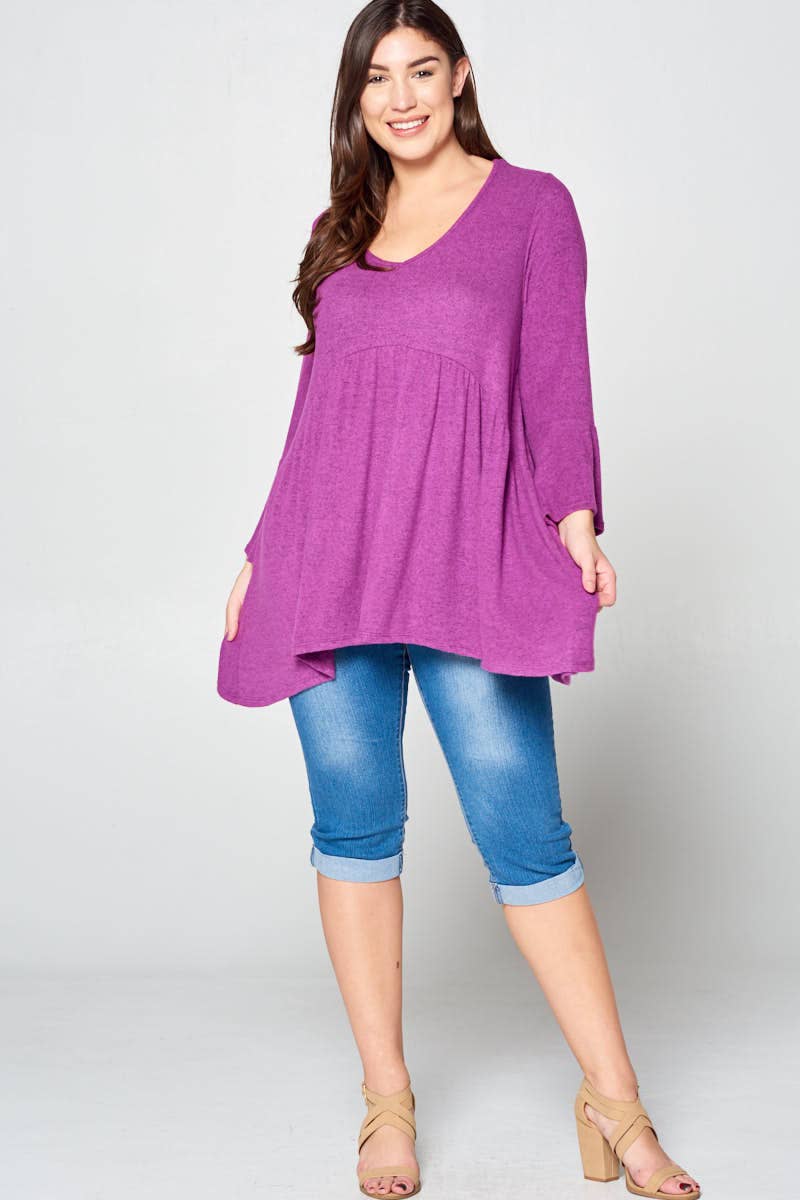 ETK-7368-PL Babydoll Hacci Brush Neckline Fashion Top