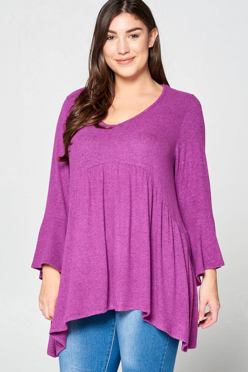 ETK-7368-PL Babydoll Hacci Brush Neckline Fashion Top