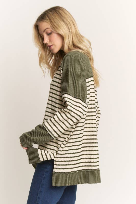 ROUND NECK JACQUARD STRIPE PRINT TOP