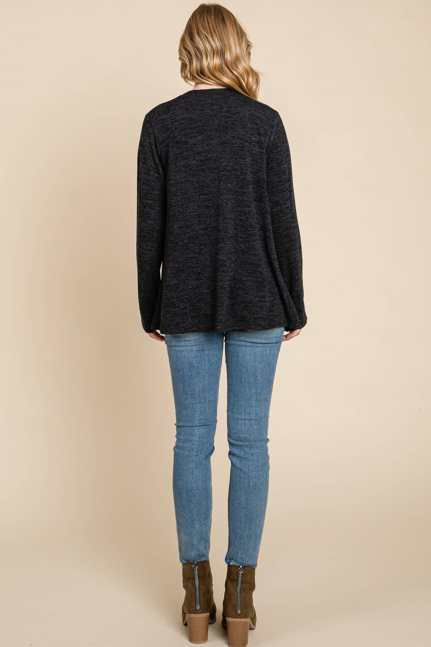 Solid Knit Open Front Cardigan