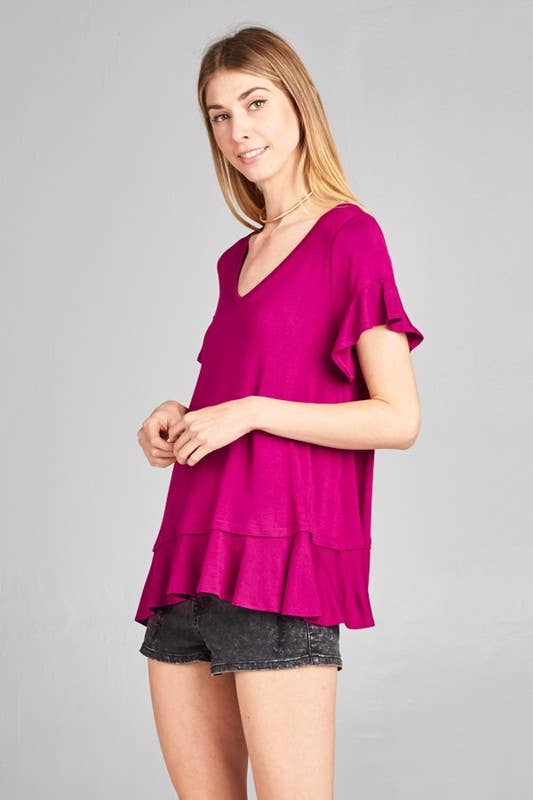 ETK-7183 Jersey V Neck Casual Top