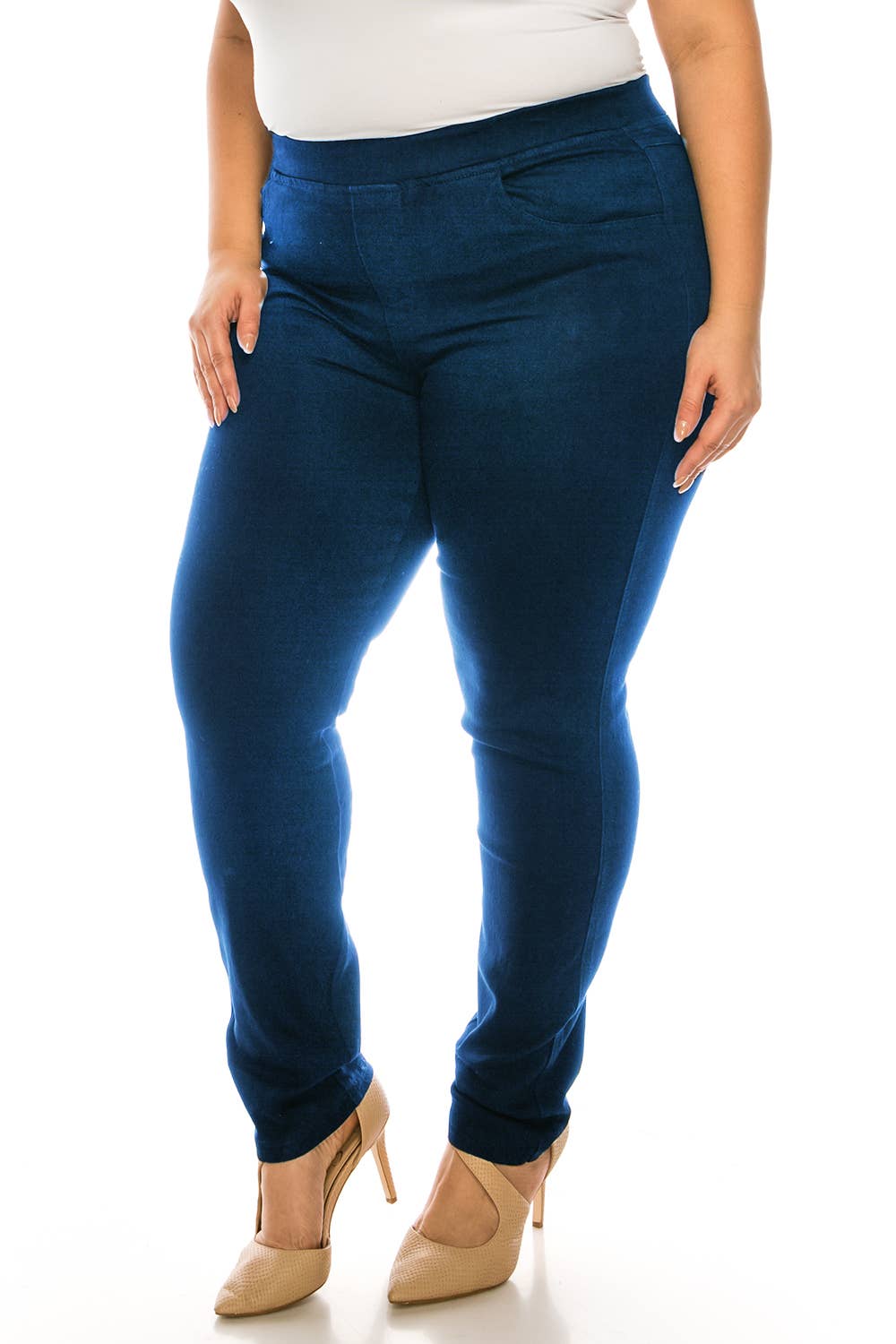 Plus size pre washed basic pull on denim skinny jeggings