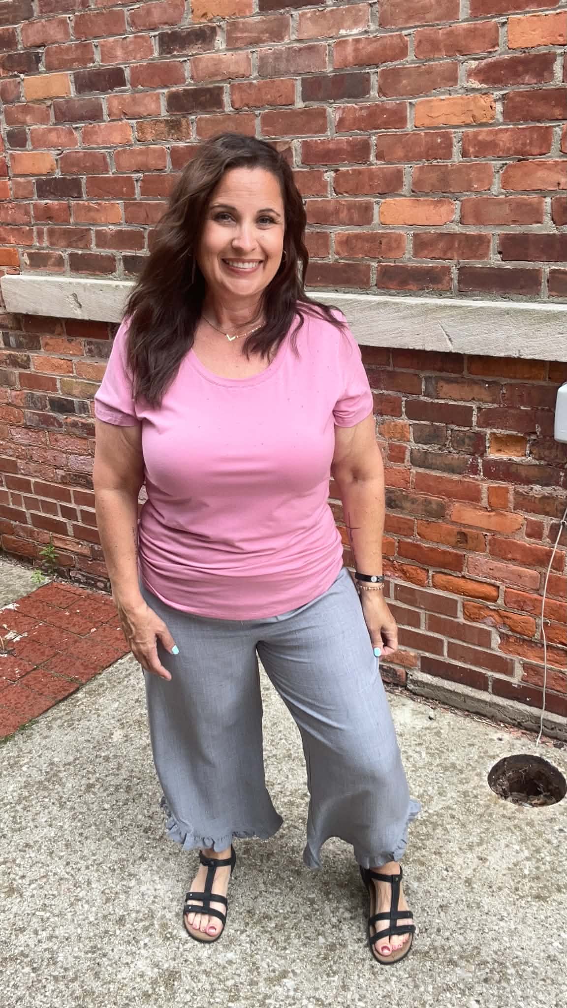 Gray Ruffle Cropped Pants