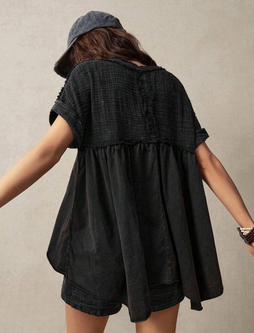 Oversized Black Boho Casual Top