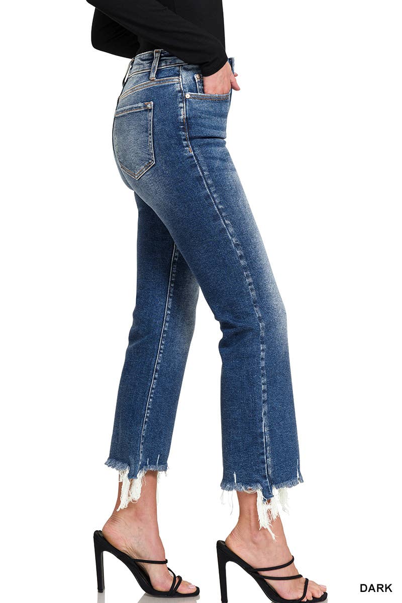 Distressed Crop Flare DENIM PANTS