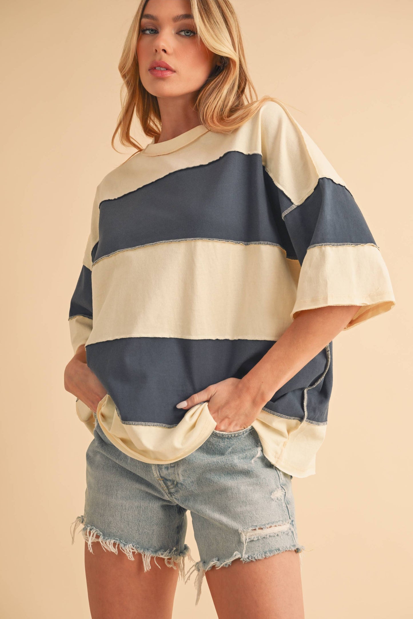 8417FN Polly Color Block Top